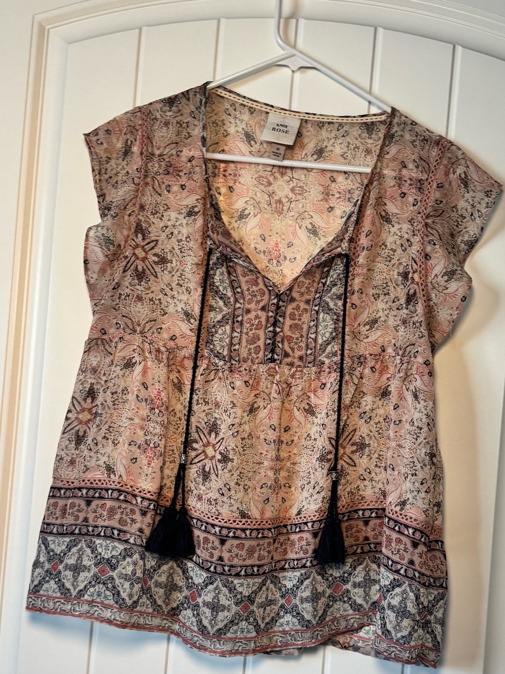Knox Rose Pink Paisley Boho Tie-Front Top